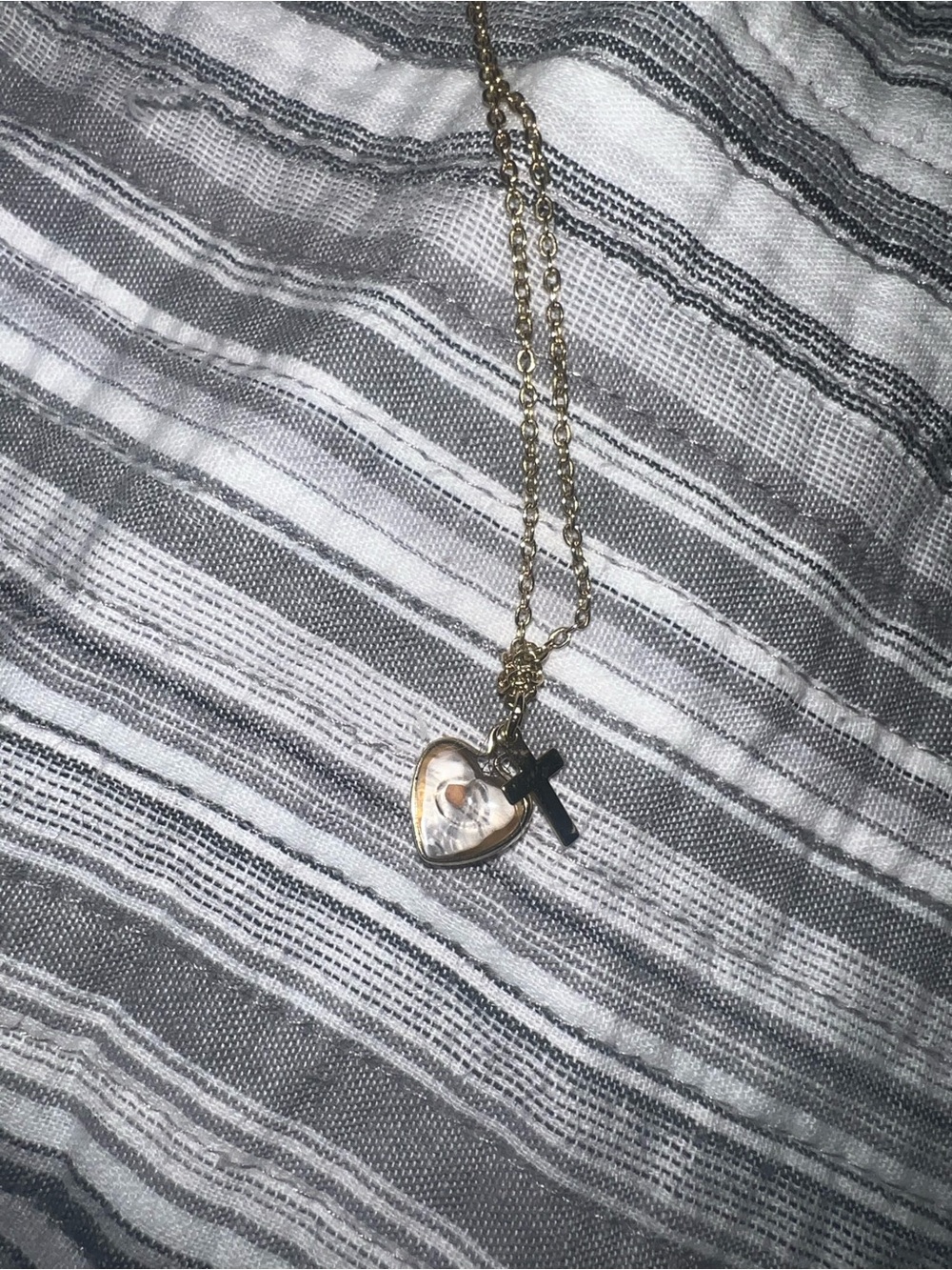 Gold Heart Locket Necklace with Black Cross Pendant - Women Jewelry